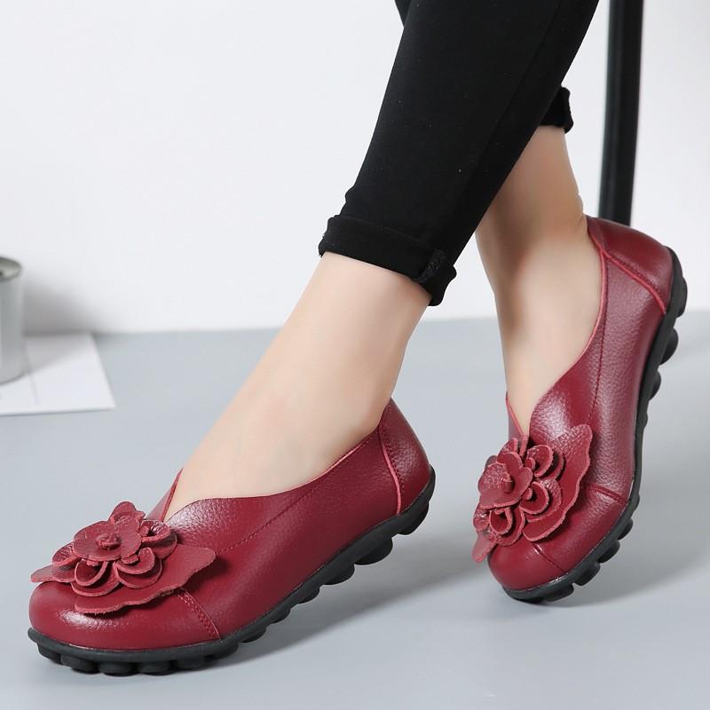 Women Flats Genuine Leather Fashion Tenis Women Shoes Moccasins Ballet Flats Slip On Women Shoe Black  De  Plus Size