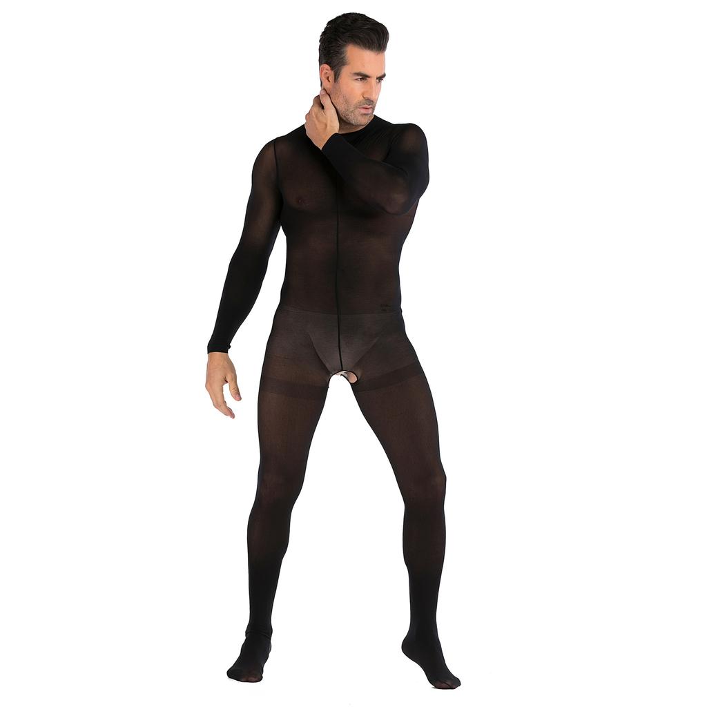 Underwear, men's one-piece stockings, long-sleeved nightclub open-file sexy pajamas JJ set of sexy full-body stockings