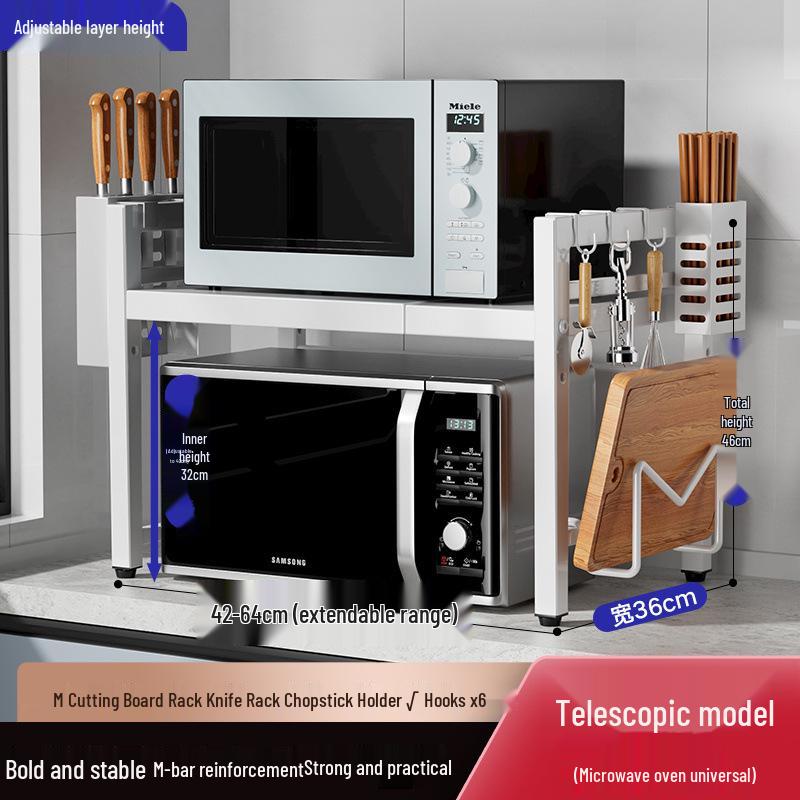 Adjustable Microwave & Kitchen Storage Rack for Countertop - Oven, Rice Cooker & Spice Organizer