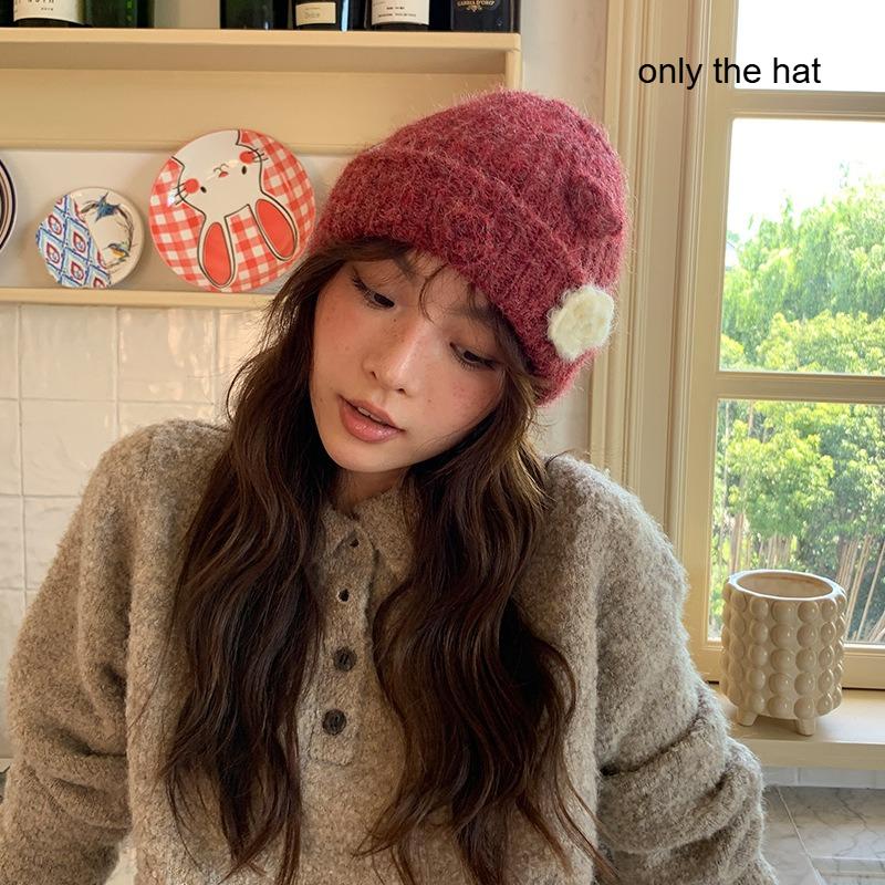 

1 шт. Вязаная шапка в тематике розы с теплыми и подвернутыми краями для осени и зимы. Милая и холодостойкая для студентов. бордовый