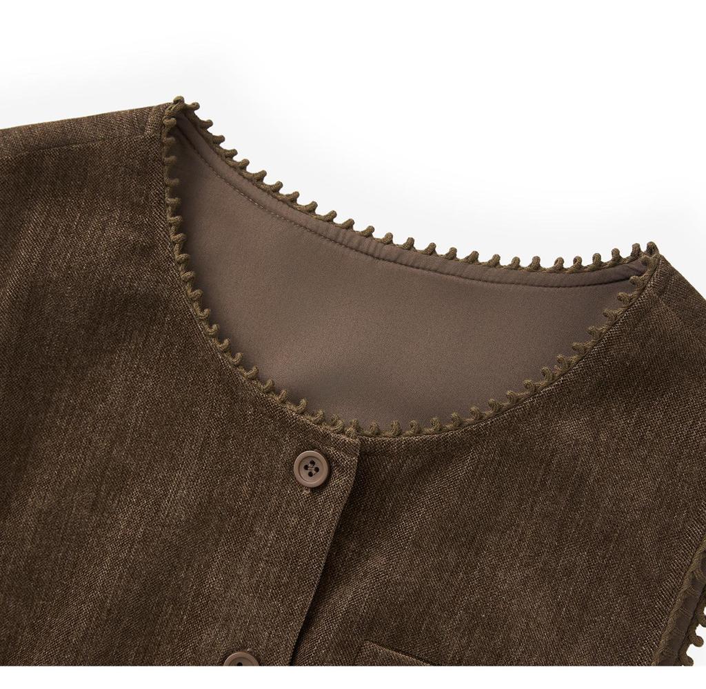 French Solid Color Inner Layer Base Shirt & Chenille Vest Dress Two-Piece Set