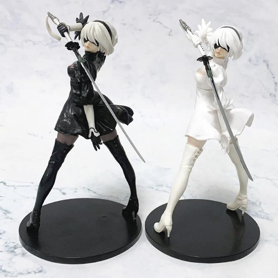 Figurine Anime Yorha 2B Série Noir et Blanc 18CM Figurine d'Action à Collectionner en PVC Modèle Poupée Statuette Cadeau