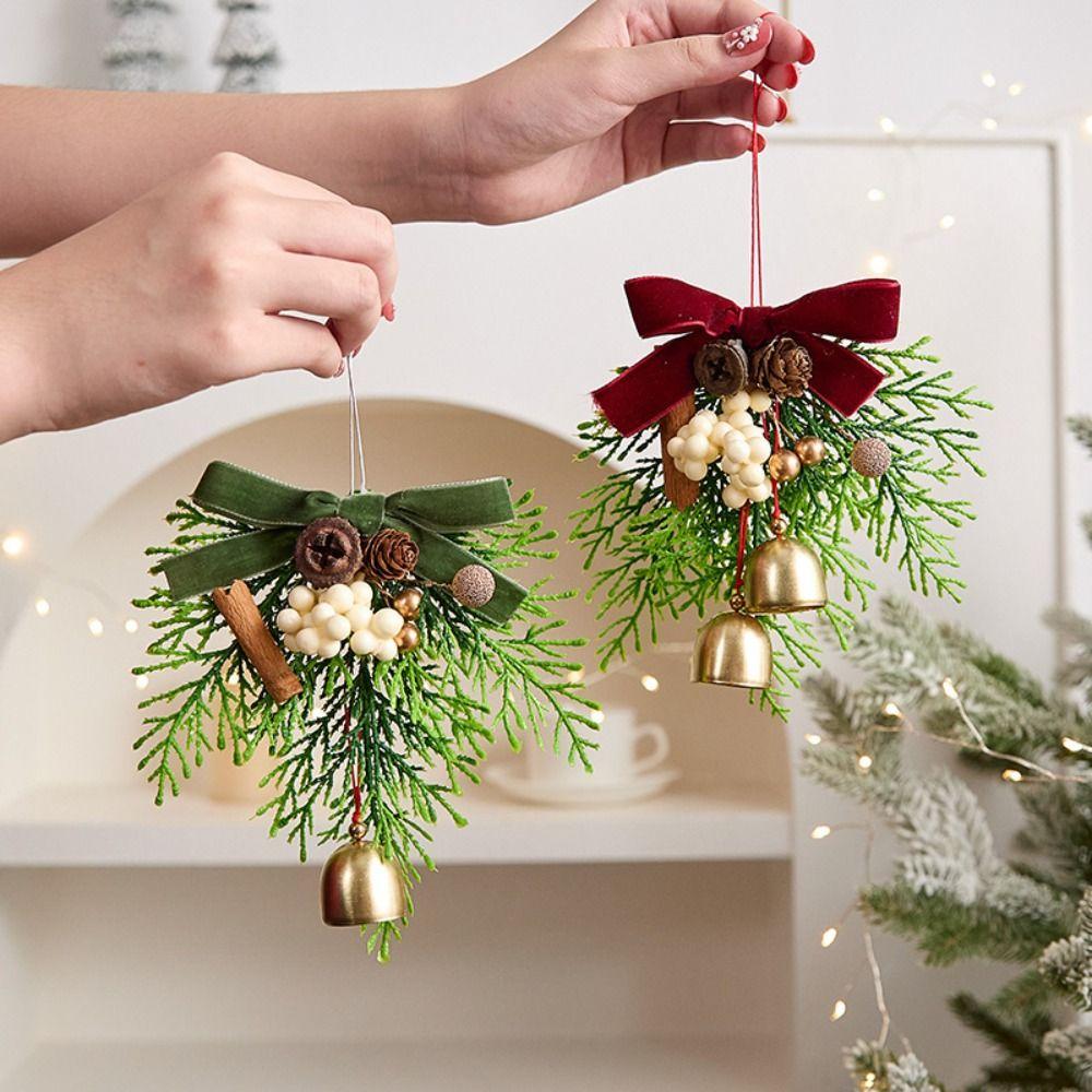 Kreativer Weihnachtsglockenanhänger 3D Knackiger Klang Weihnachtsbaumanhänger Samtschleife Künstliche Kiefer Weihnachts-Hängedekorationen