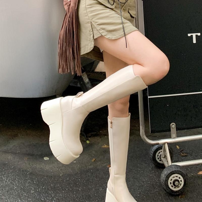 Designer Women Platform Knee High Boots Elegant Wedges Heel Shoes Concise Long Botas De Mujer