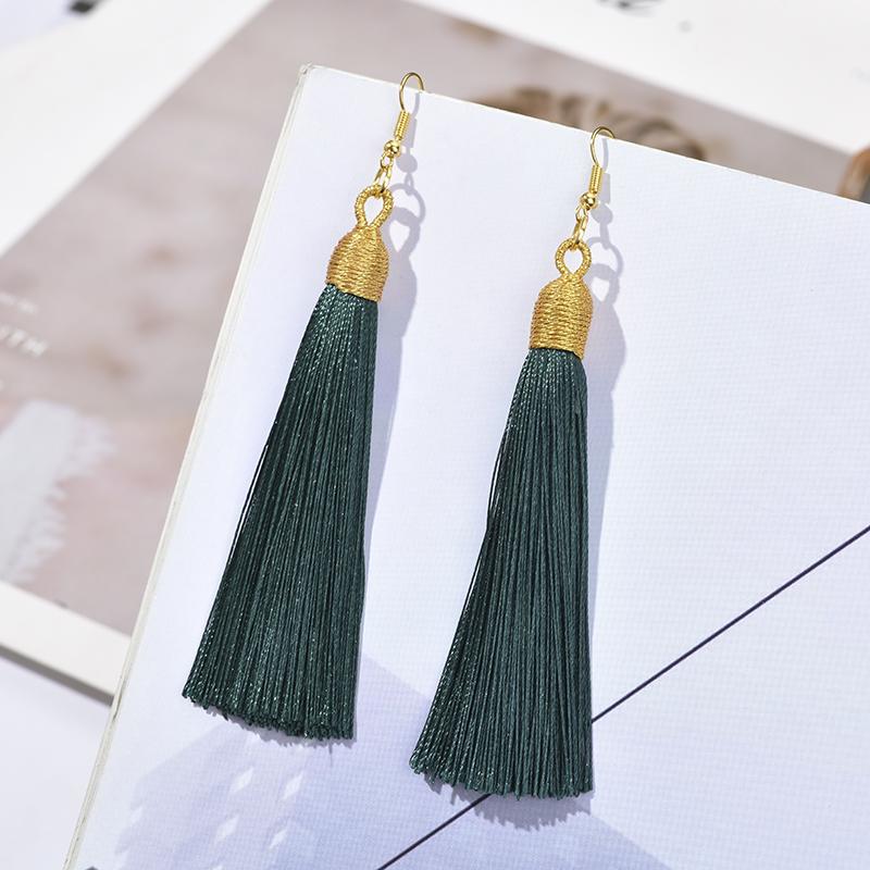 Fashion Tassel Earrings Women Silk Fabric Gold Color Rope Wrap Fringe Long Drop Dangle Earings For Girls Bohemia Wedding Jewelry