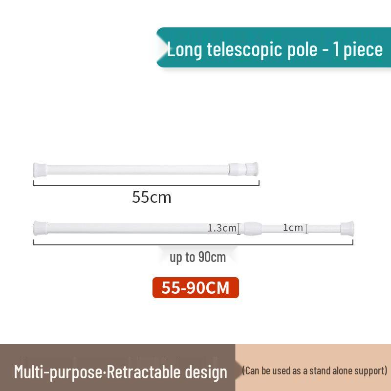 Set tijă telescopică albă fără găurire și cârlige pentru bucătărie, baie sau dulap
