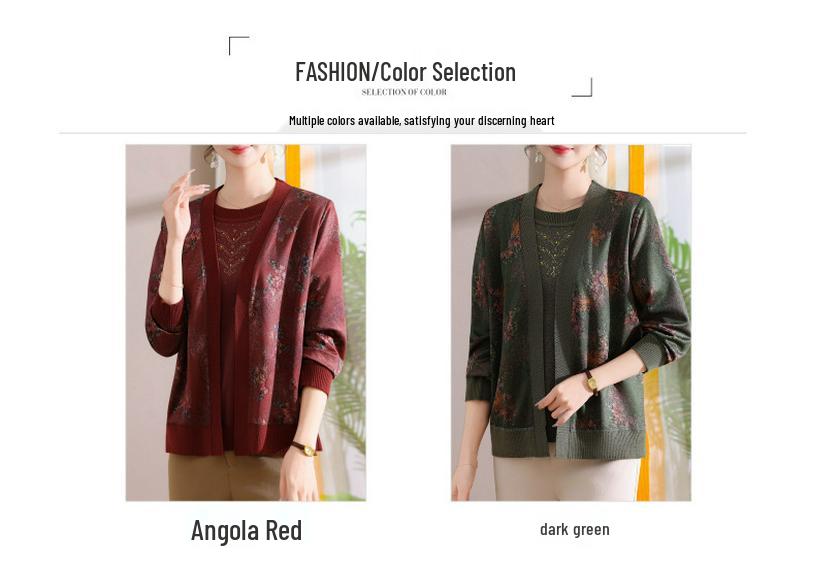 Mother's Ice Silk T-shirt & Jacket Set: Spring/Autumn Knit Two-Piece for Middle-aged & Elderly Women