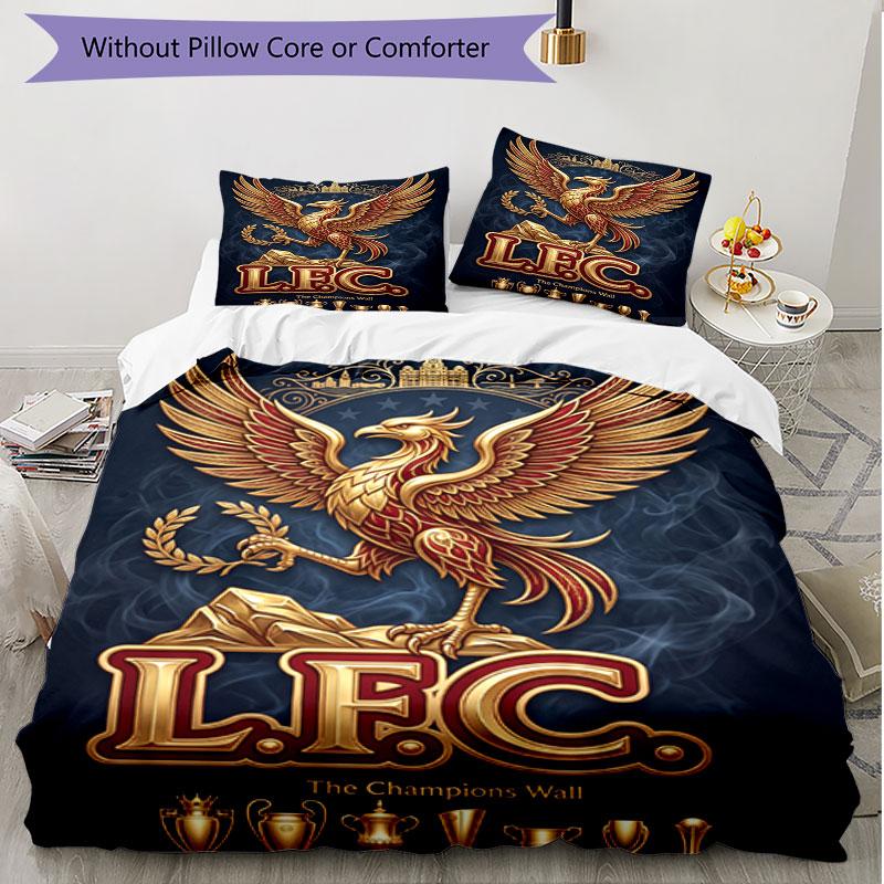 Zestaw 3 poszewek na kołdrę (1*Poszwa na kołdrę + 2*Poszewka na poduszkę, bez rdzenia), Miękki zestaw pościeli na wszystkie pory roku z nadrukiem Liverpool Football Club, Dekoracja sypialni domowej, Prezent