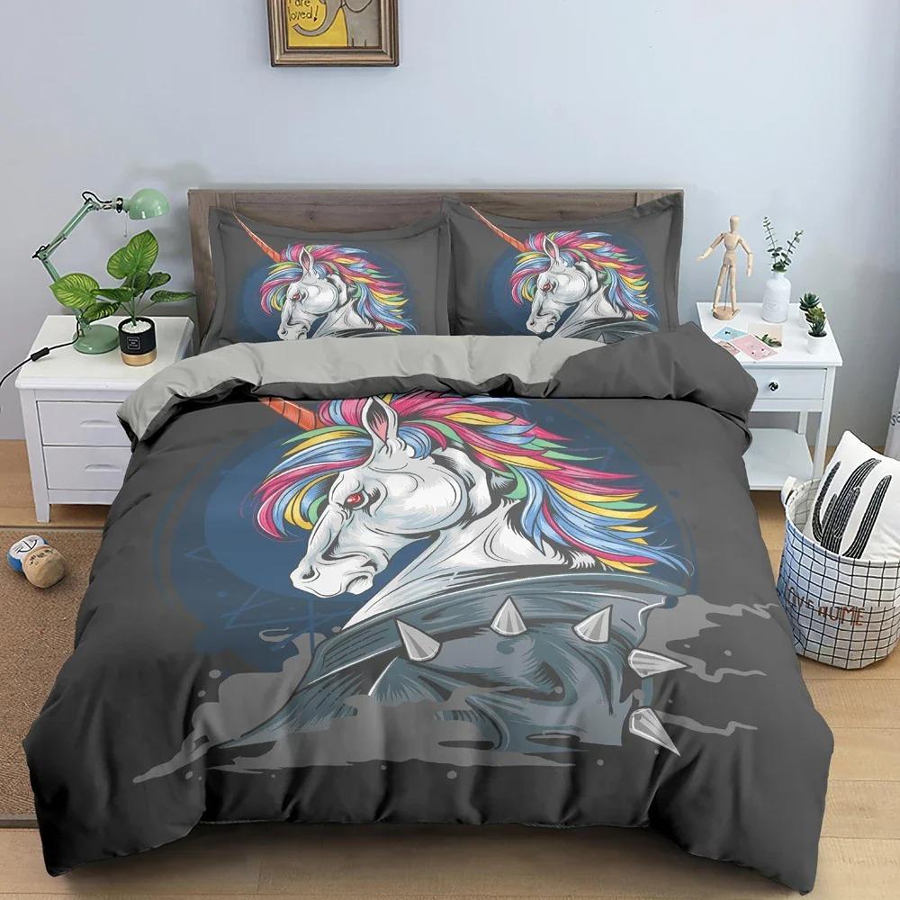 Cartoon Animal Unicorn Bedding Set Bedclothes Kid's Bedroom Duvet Cover Set Pillowcase King Queen Twin Size Home Texture
