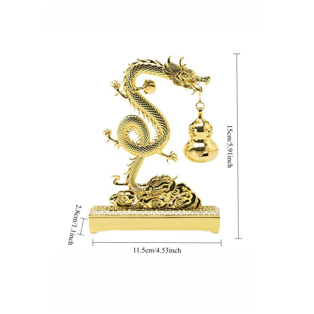 Chinese Feng Shui Golden Dragon Incense Burners with Hulu Fragrance Plate Auspicious Animal Statue Home Office Meditation Decor