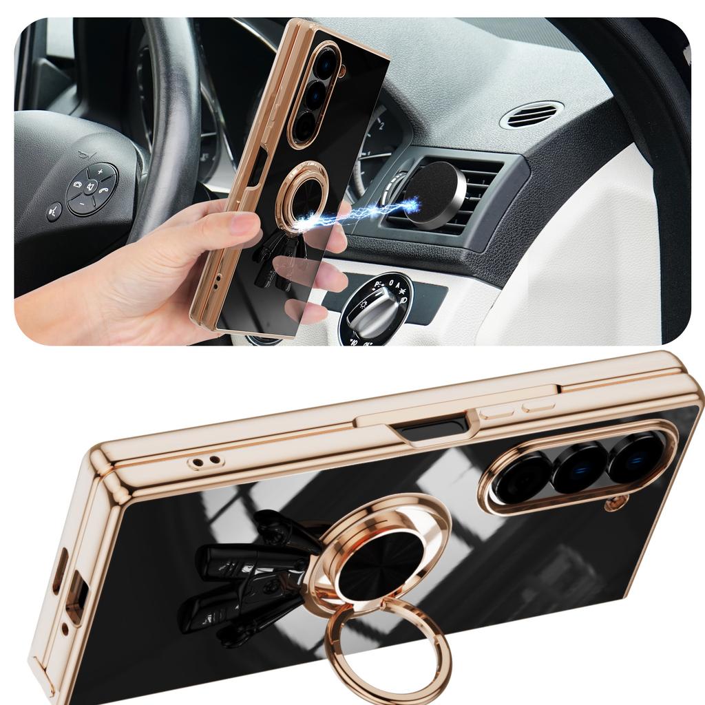 For Samsung Galaxy Z Fold6 5G Case with Astronaut Ring Kickstand 6D Electroplating TPU Phone Cover