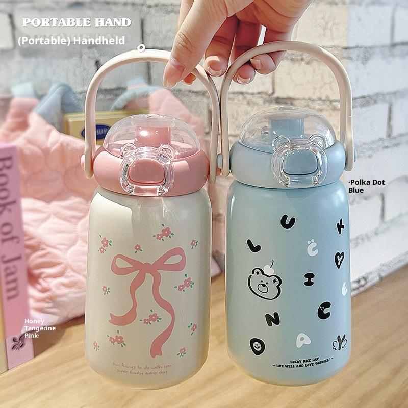 Children'S Stainless Steel Thermos Cup Cute Straw Portable Kettle Simple Design 304 Steel Water Bottle For Kids