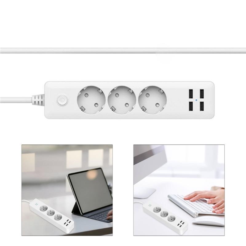 4 USB Port Power Plugs Power Strips Charger 5V 2.4A USB Output 2200W Power with 150cm Cable for Home and Office Use