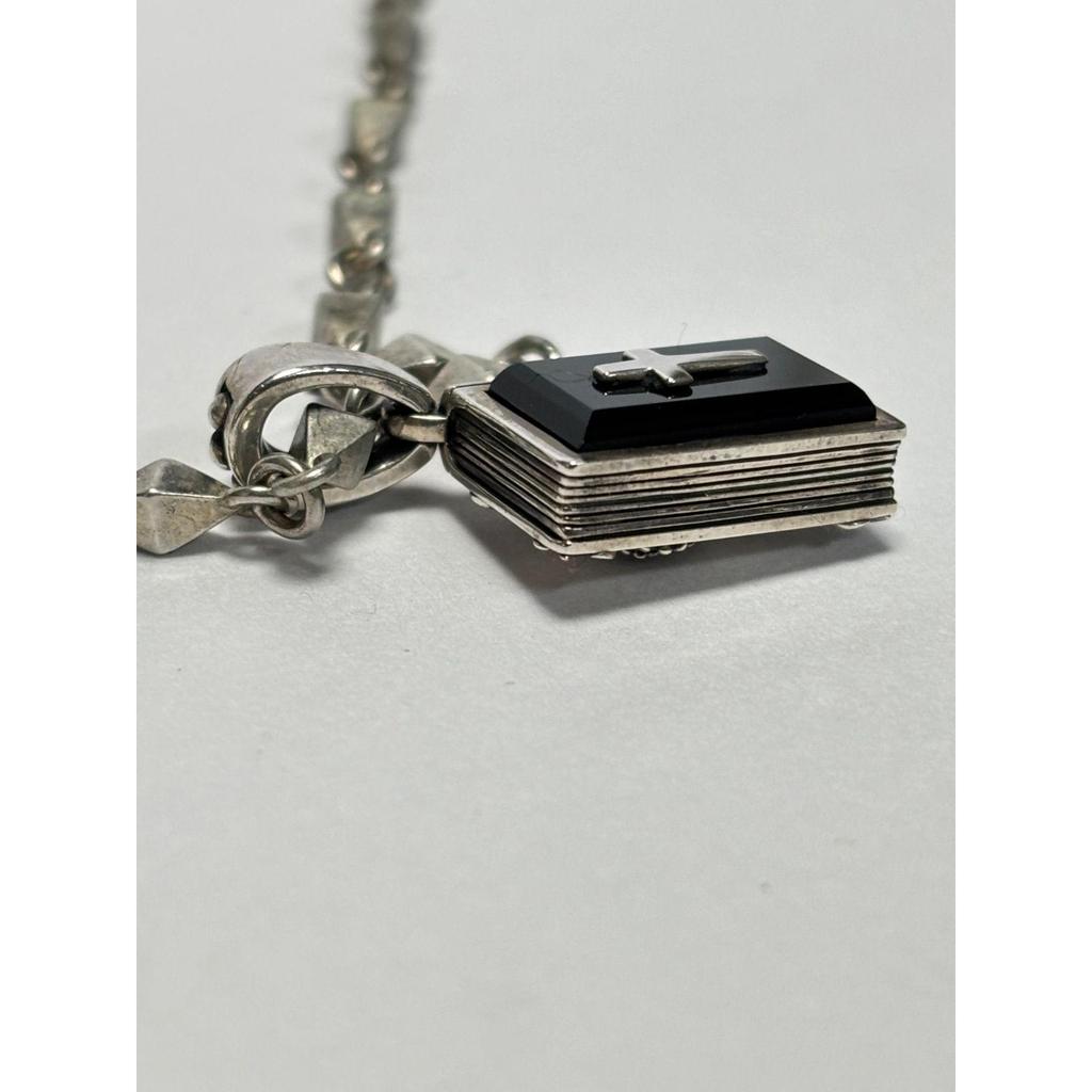 Used Justin Davis Silver 925 Silver Necklace Top CURIO Bible Cross
