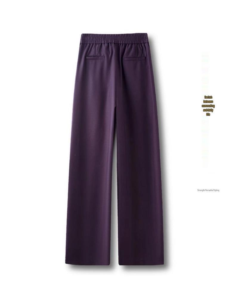Women's Purple Elastic High Waist Wide-Leg Pants - Autumn 2025 Slimming, Casual, Loose, Drapey Style.
