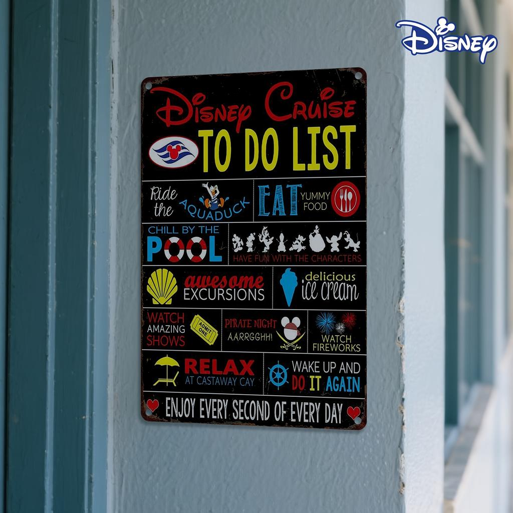 1 Stück Disney Cruise To-Do-Liste Metallschild, Vintage Eisen Wandbehang Dekorative Plakette, 20,32x30,48 cm, Lustige Country-Kunst, Aus