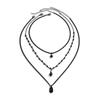 Vintage Gothic Black Crystal Pendant Necklace, Hip Hop Trend Metal Chain Stacked Necklace.