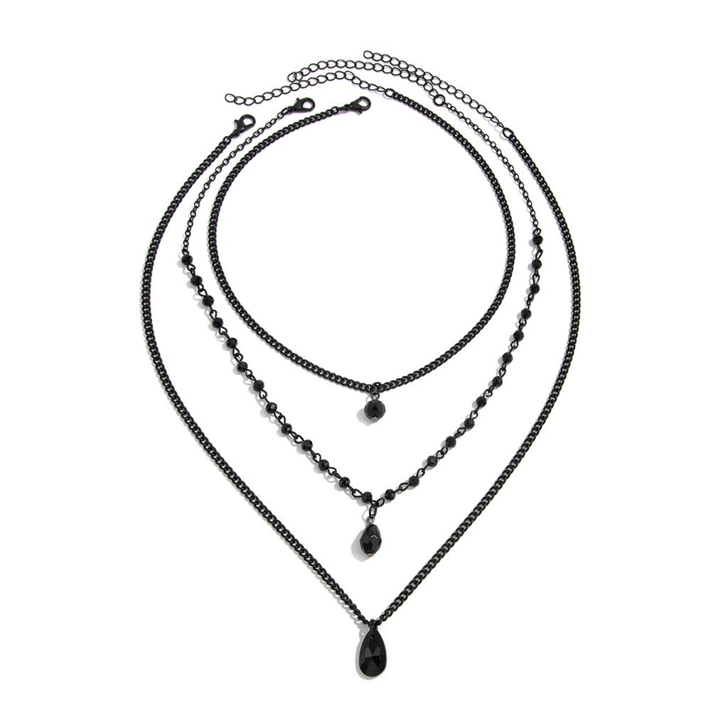 Vintage Gothic Black Crystal Pendant Necklace, Hip Hop Trend Metal Chain Stacked Necklace.