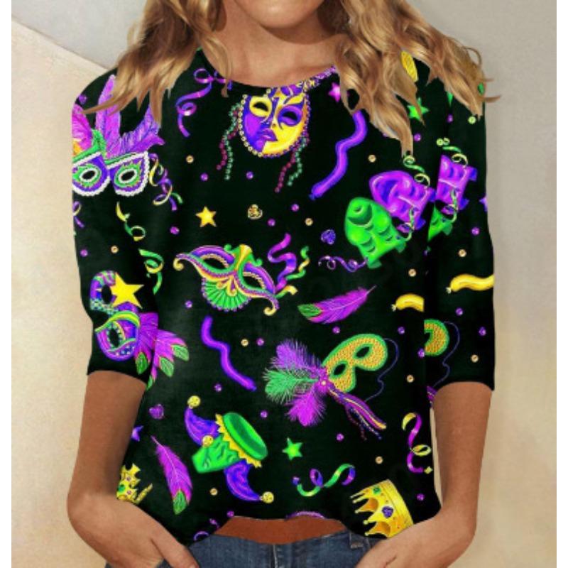 

Круглый вырез с принтом 3D-маски, модные повседневные женские футболки с длинными рукавами 5XL