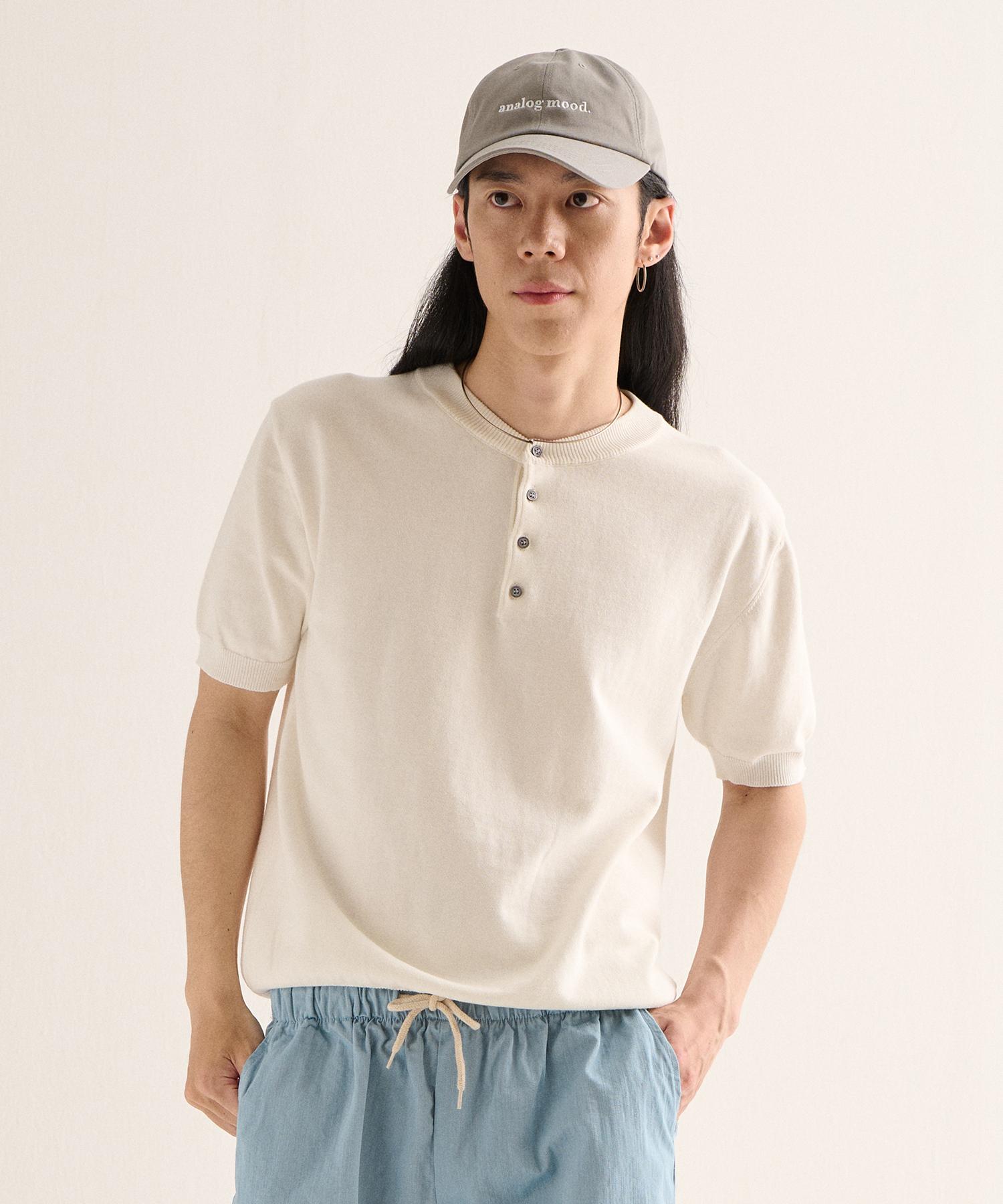Analog Mood Formal Henley Neck Cooling Short Sleeve Knit (Ivory) Free