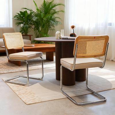 Esszimmerstühle Set aus 2 Stück, Samt Rattan Akzentstühle mit Chrombeinen, Moderne Mid Century Breuer Design Stühle, Esszimmer Wohnzimmer Küchenstühle