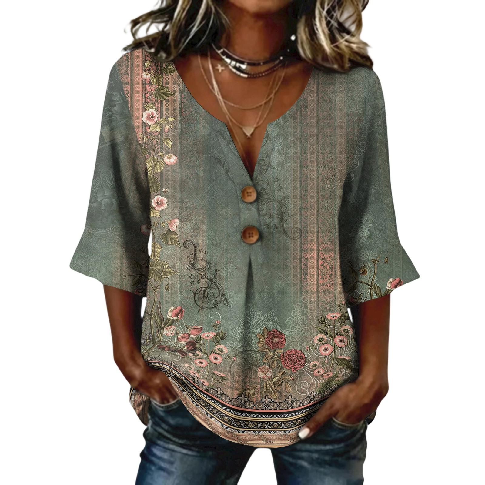 

Long Sleeve Shirts for Women Womens Long Sleeve Tops Long Sleeve Tops for Women Womens Long Sleeve T Shirts Casual Printed Button Neck Blouse L зелёный