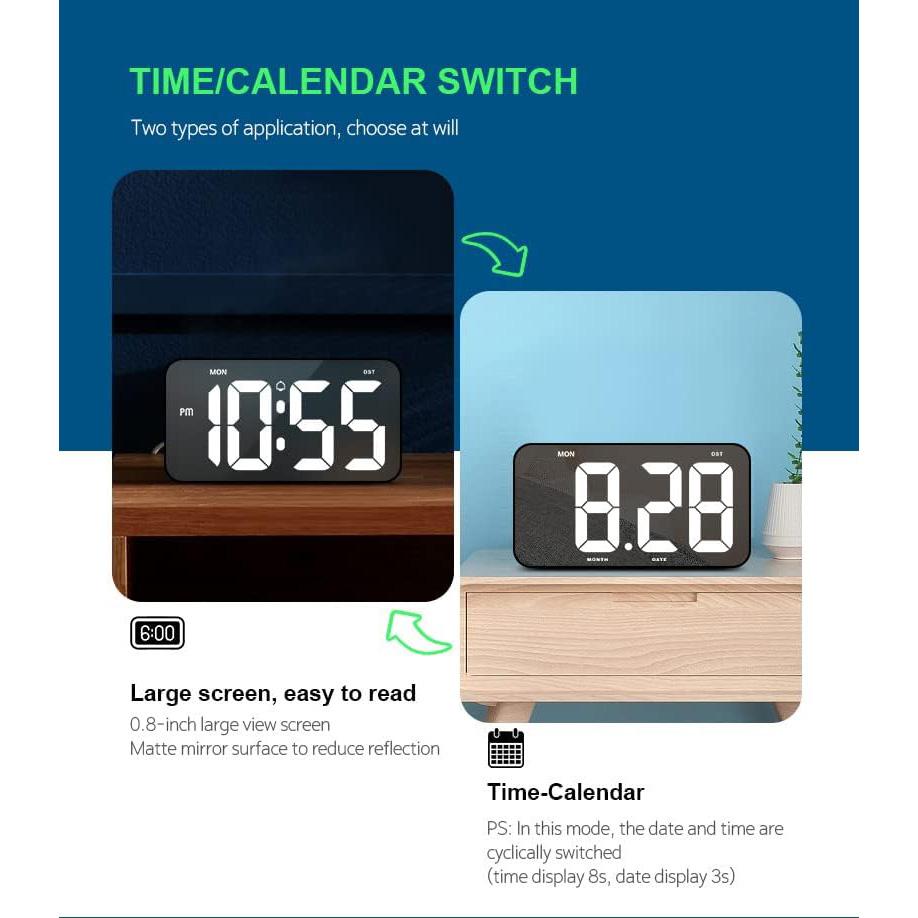 10.8inch Wall Clock USB Power LED Digital Wall Clock with Calendar Display, Adjustable Brightness