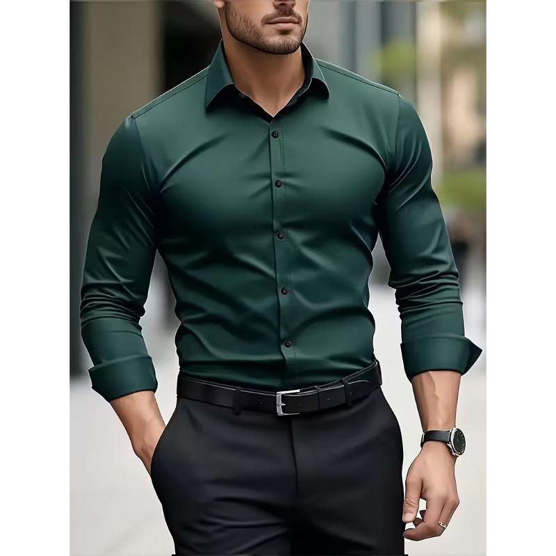 Camisa Masculina de Manga Longa para Verão Roupa Formal de Negócios Top Respirável Leve de Manga Longa para o Trabalho Diário