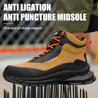 Fashion Work Safety Boots Man Steel Toe Safety Shoes High Top Protective Work Shoes for Men Women Waterproof Lace Up Work Boots Size 48