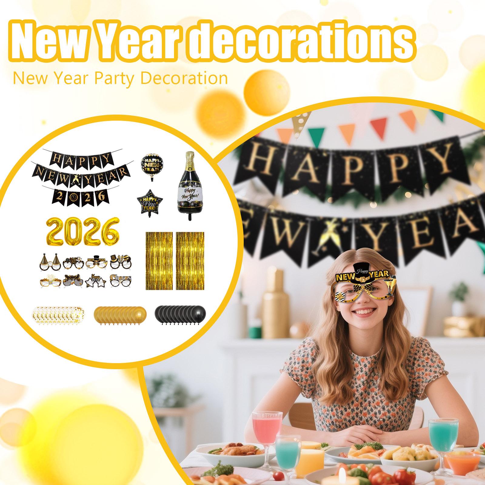 

New Year Party Supplies - New Year s Eve Black Party Decoration Set One Size