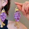 Exquisite Small Fish Dangle Earrings for Women Exaggerated Purple Shell Long Tassel Earrings Autumn Holiday Jewelry Accessories