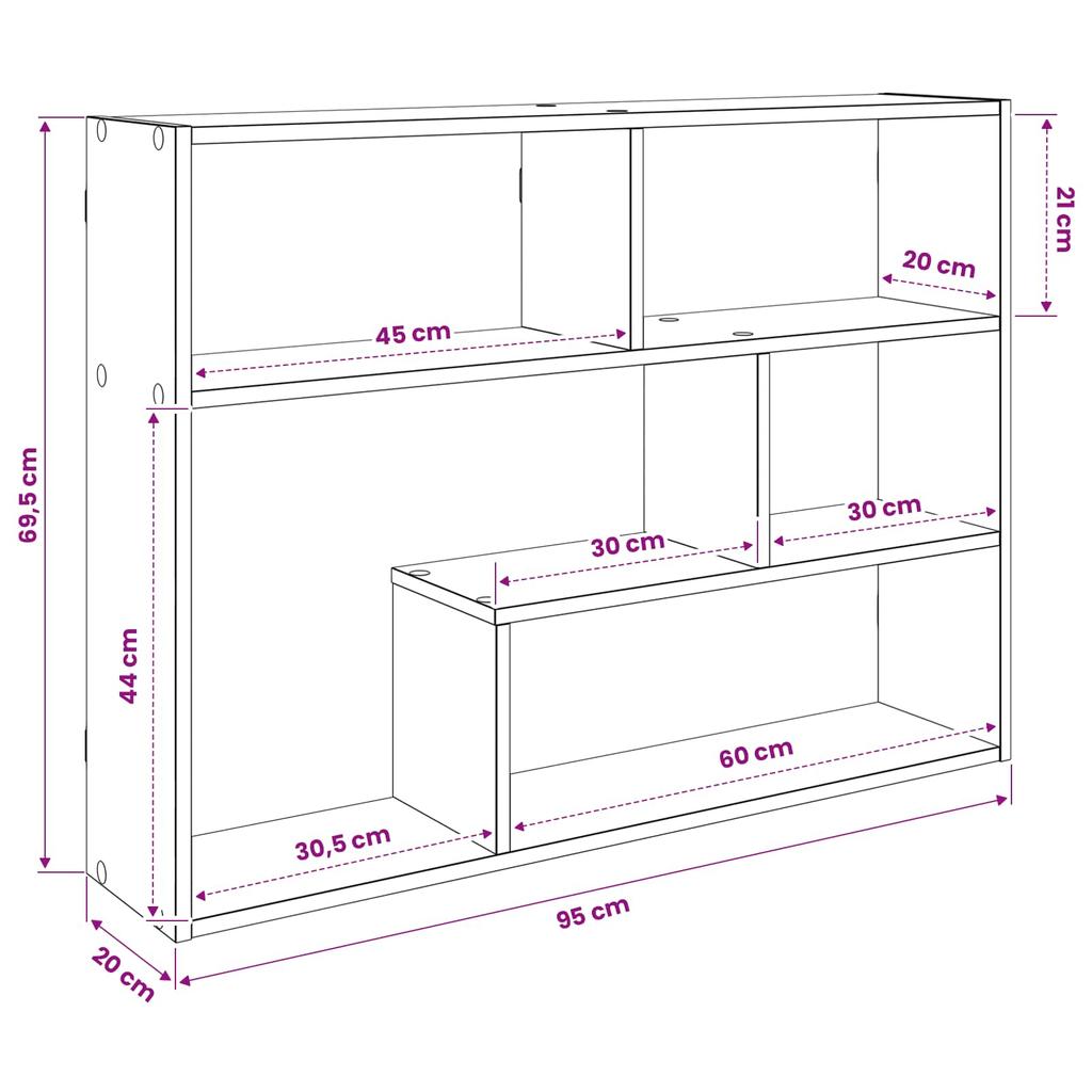 Wall Shelf Wall Mount Brown 95 X 20 X 69.5 Cm Particleboard