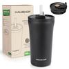 HAUSHOF Vacuum Insulated Tumbler with Straw and Screw-on Lid, 500ml, Spill-Free, Direct Drinking & Straw-Free, Insulated Water Bottle, Stainless Steel