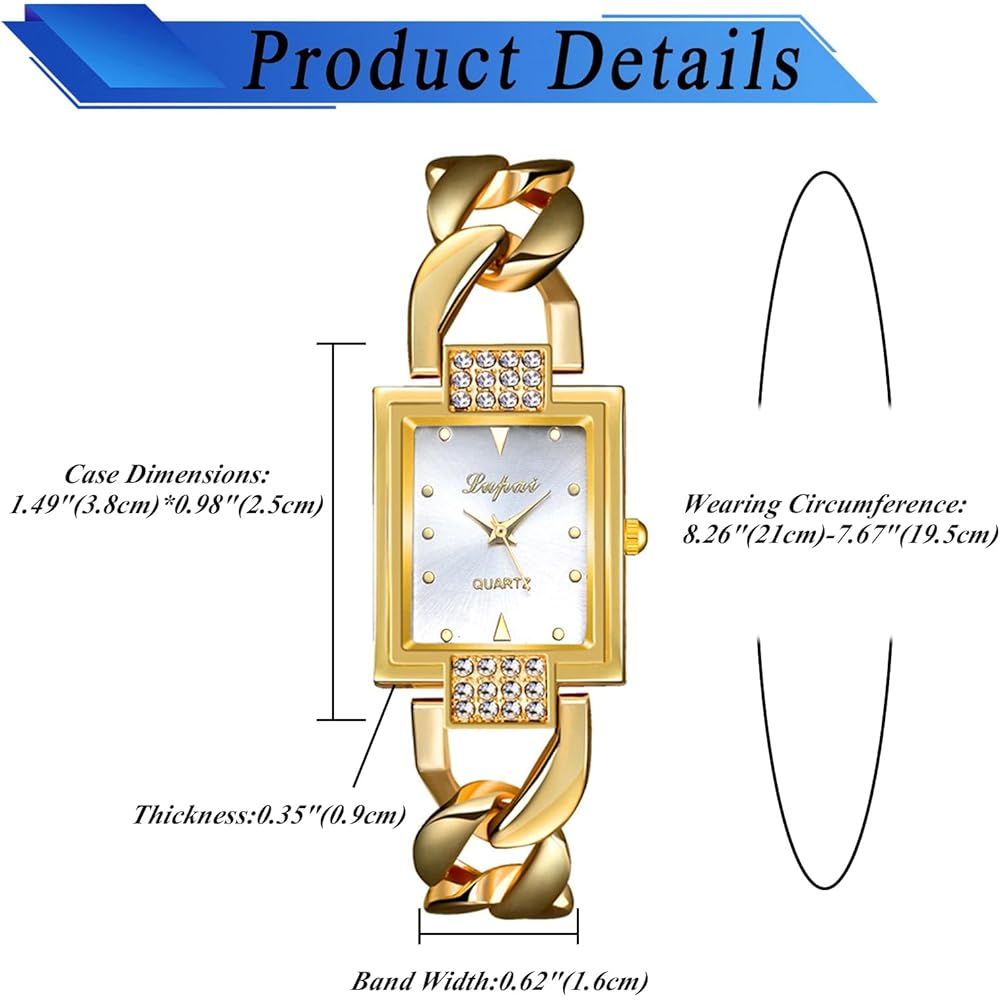 "Women's Analog Waterproof Square Dial Bracelet Watch Gold Silver Casual Business Fashion Accessory"