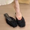 Purple mist aesthetics! Temperament square head mesh yarn half drag half slippers women's spring 2025 spring new outer wear cat heel sandals