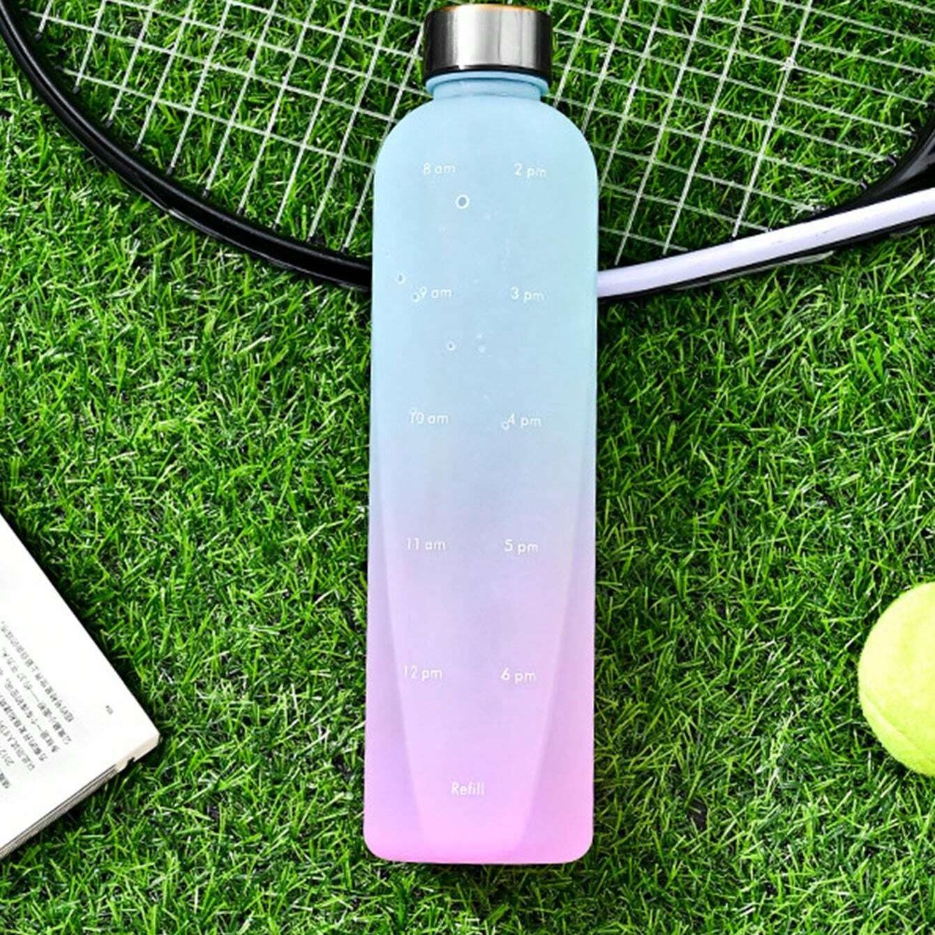 1000 мл Спортивная бутылка для воды для улицы, Портативная матовая градиентная кружка, Большая емкость со шкалой, Посуда для напитков для кемпинга, пикника, офиса, спортзала