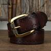 New Retro Fashion Personality Trend All-match Hollow First Layer Cowhide Pin Buckle Belt Men's Leather Jeans Belt