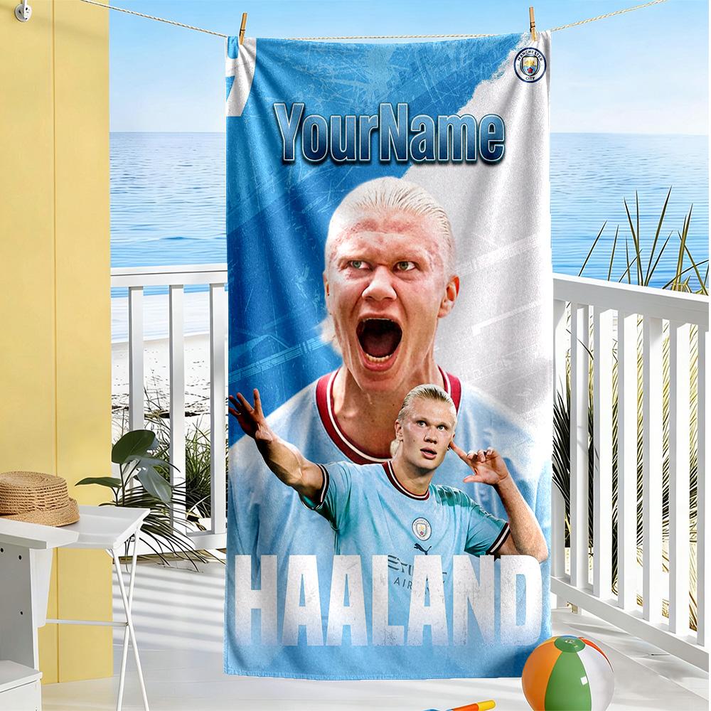 Haaland Customized Name Beach Towel Quick-Dry Soft Microfiber Perfect for Traveling Yoga Camping and Swimming