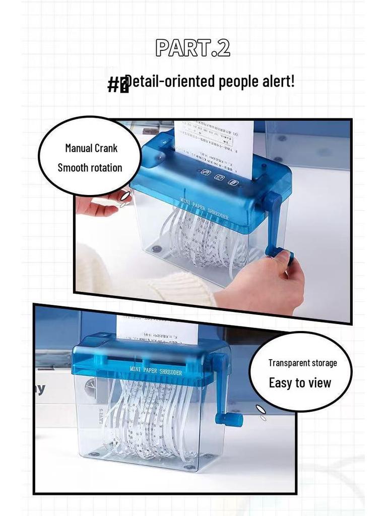 Hand-Cranked A4/A6 High-Security Strip-Cut Office Document Shredder