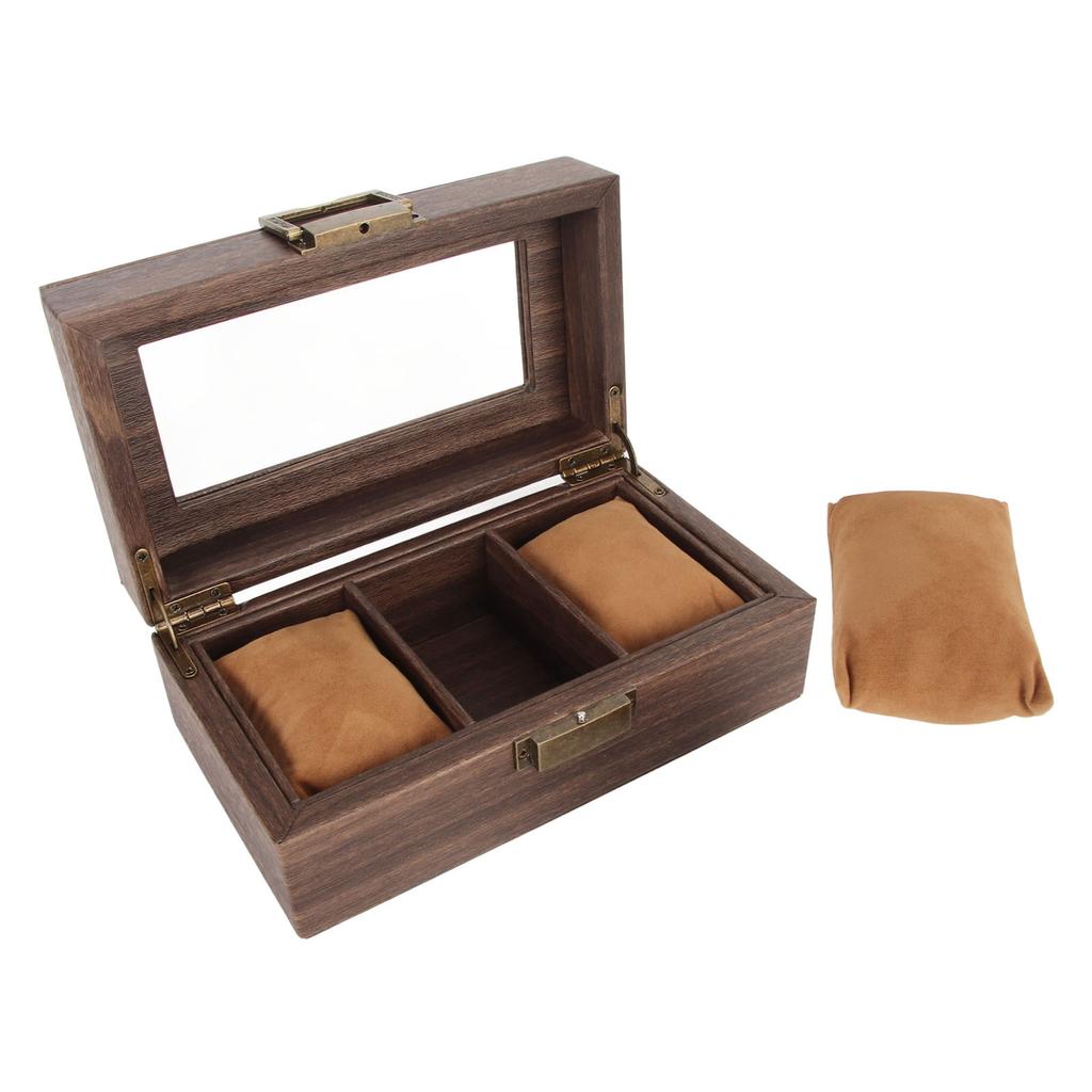 3 Slot Watch Display Case Wood Detachable Pillow Glass Cover Single Layer Watch Box for Jewelry