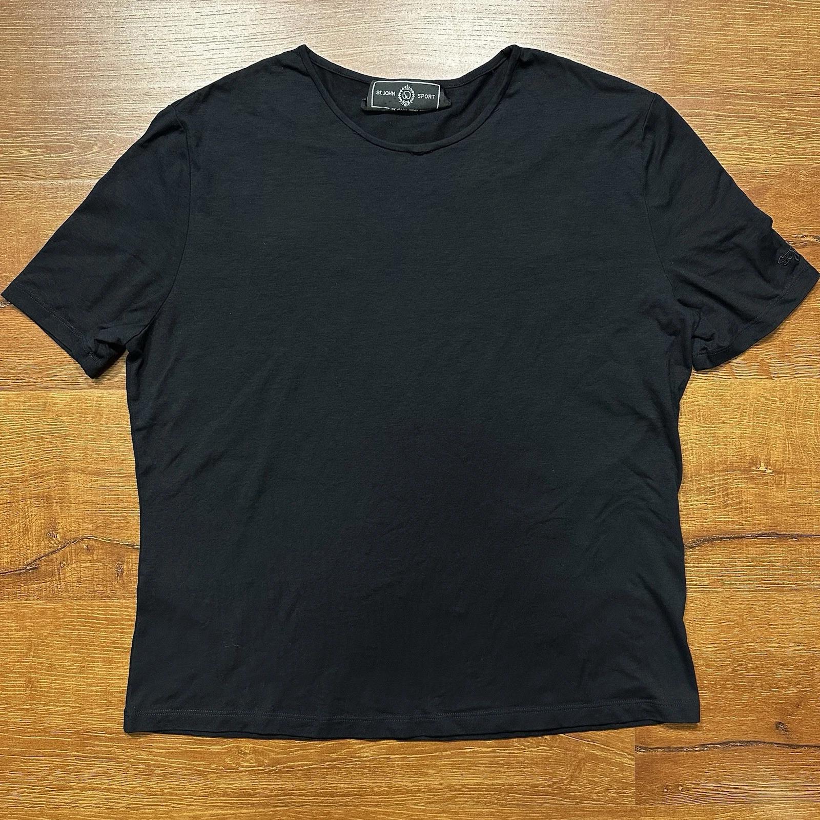 

St. John Sport T Shirt Women L Black Short Sleeve Luxury USA Modern Minimal Glam S