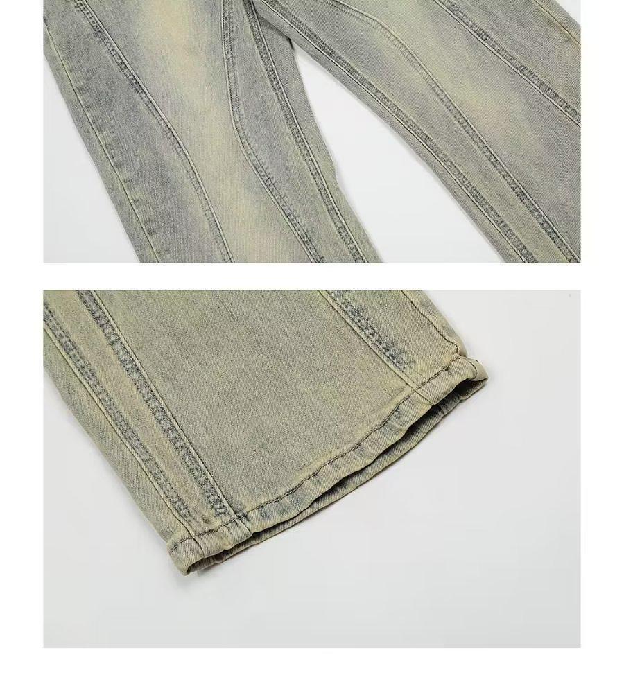 Unisex American Retro Flared Yellow Mud-Dyed Jeans