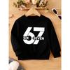 Unisex Kids Cream Crewneck Sweatshirt For 4-12 Boys Girls Minimalist White Block Number 67 SIX SEVEN Text Print Soft Fleece Long Sleeve Pullover