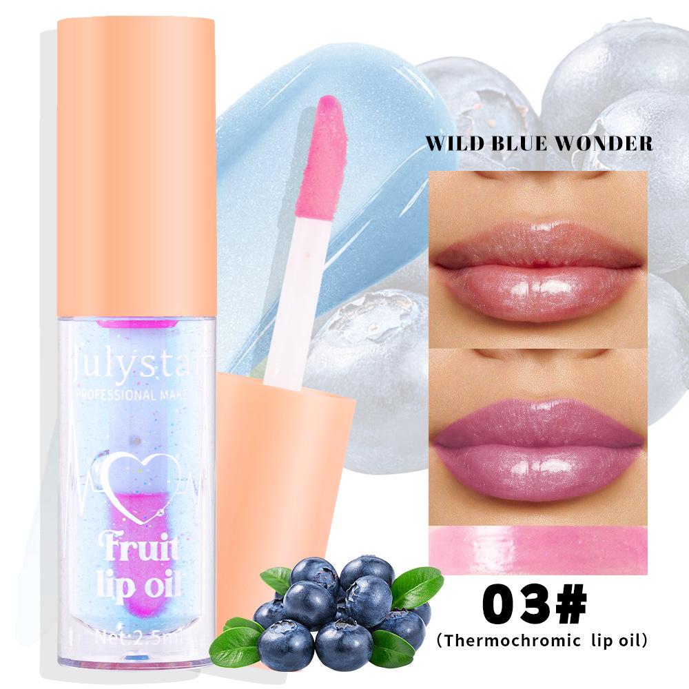 Julystar 20 Color Fruit Lip Gloss Pearlescent Dudu Lip Moisturizing and Moisturizing Mirror Water Light Temperature Changing Lip Oil