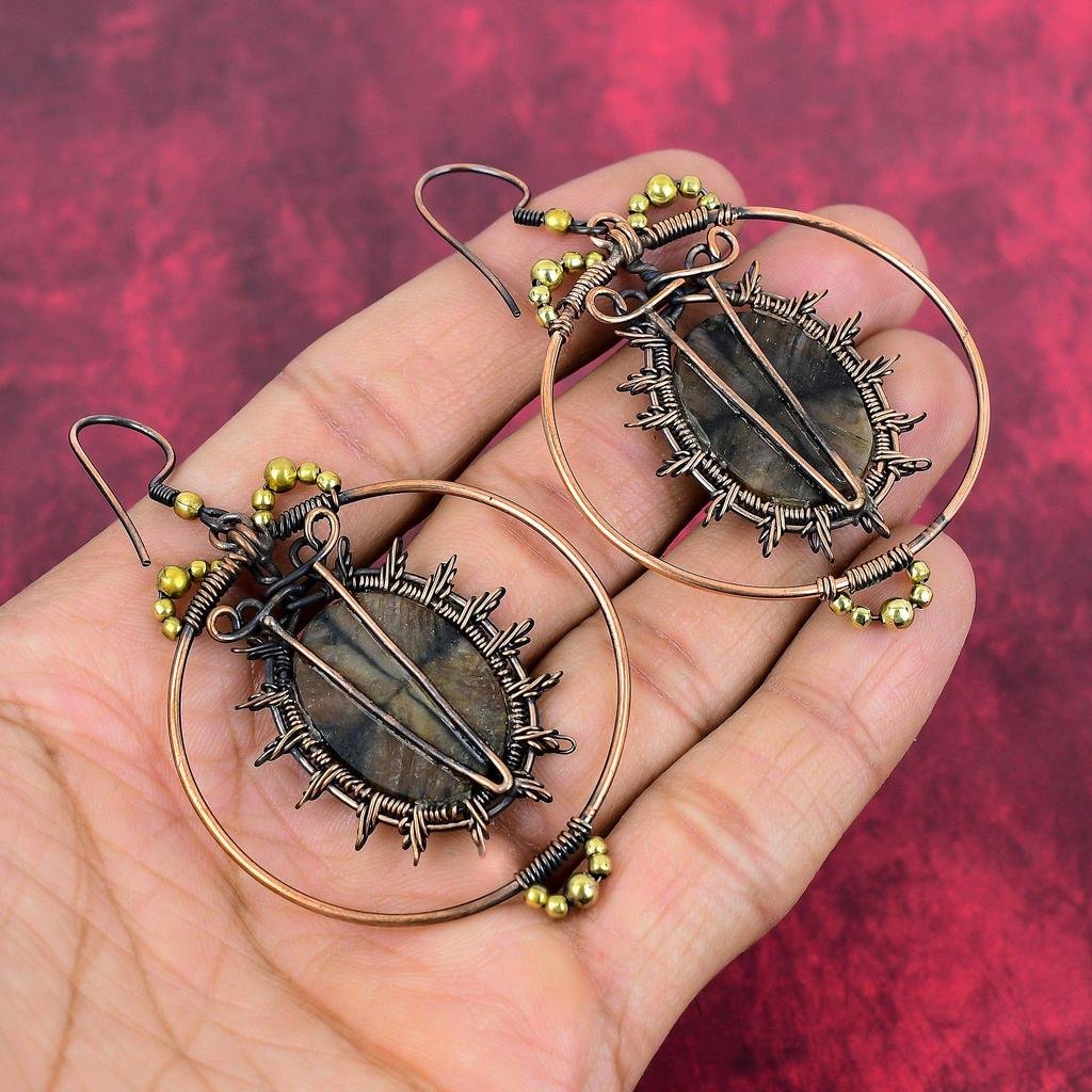 Chiastolite earring copper wire wrapped earrings handmade original gemstone earring antique copper jewelry dangle earring gifts for mother