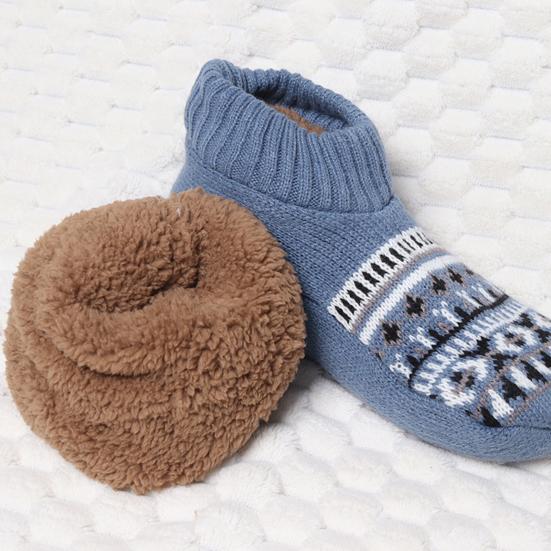 Retro Winter Slipper Socks Thickened Fleece Lined Low Cut Socks Socks with Grips Non-Slip Ankle Slipper