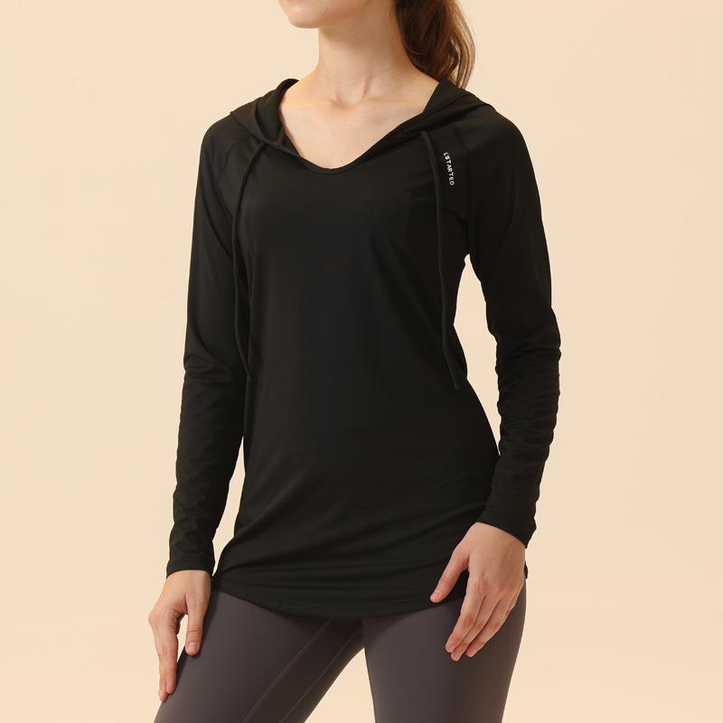 Women's Quick-Dry Yoga Hooded Sweatshirt: Loose, Mid-Length, Hip-Covering, Long Sleeve Fitness Top