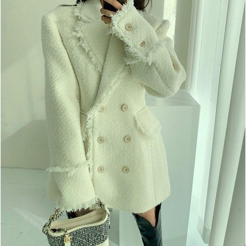 Classic Style Mid Length Long Length Elegant Cotton Wool Suit Collar