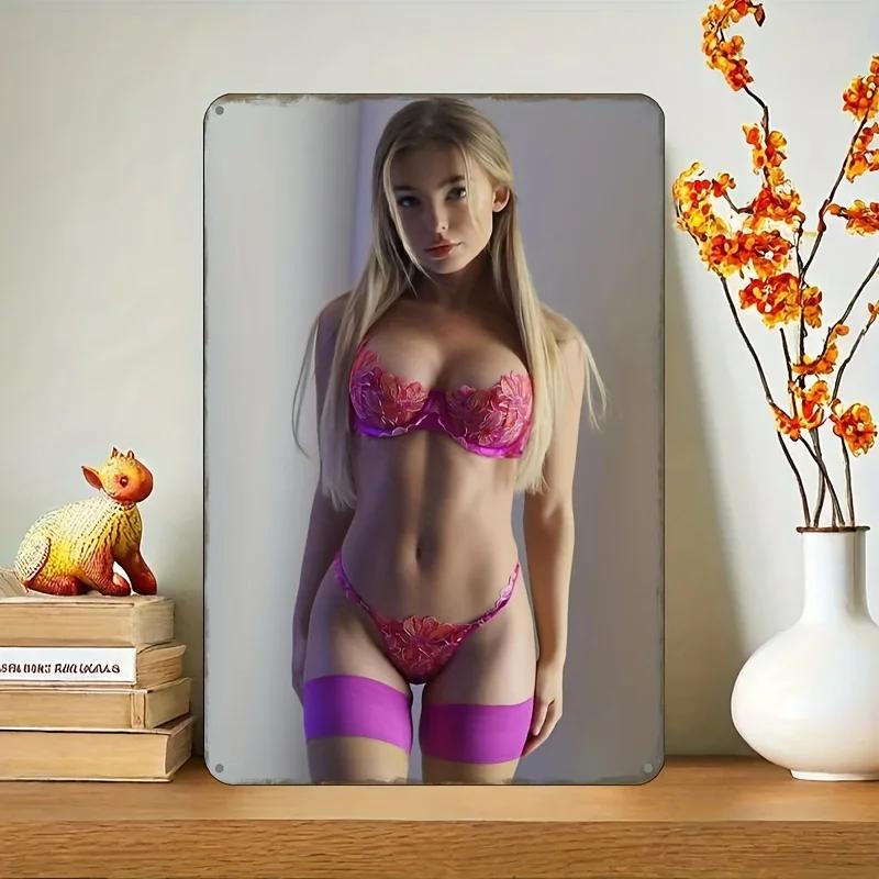 

Металеве настінне мистецтво Блондинка в бікіні Жінки Залізна картина Рожевий Фіолетовий Декор для дому 20x30cm небо синє кольору