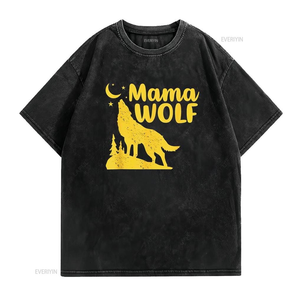 Womens Mama Wolf And Moon Momma Howling Funny Animal T Shirt Black vintage Washed homme Casual Stylish designer clothes
